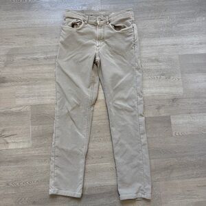 Faherty Pants Mens 30x29 Beige Stretch Terry 5 Pocket Leather Patch